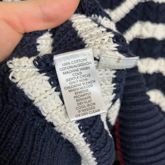 LOFT Navy Blue, White, Red Striped Nautical Chunky Sweater - Picture 8 of 8